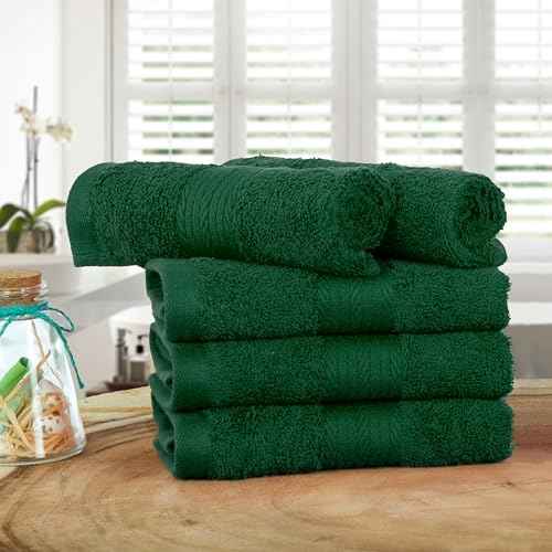 Ample Decor Washcloths Pack of 5 12 X 12 Inch, 600 GSM 100% Cotton Soft Absorbent, Premium Quality Durable Machine Washable, Ideal for Bathroom, Pool, Hotel, Spa ? Green
