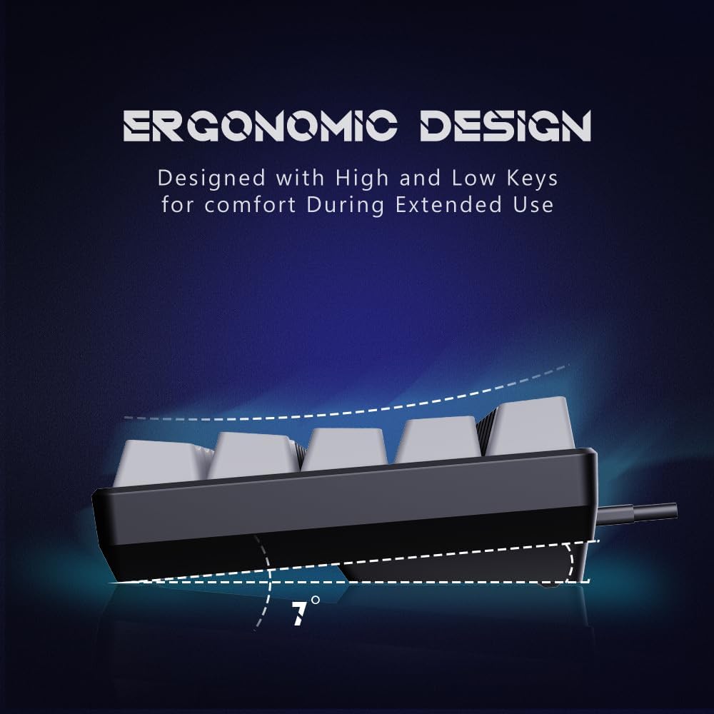 abucow 60% Mechanical Keyboard with Blue Backlight 68-Key Gaming Keyboard White-Light Blue Keycaps - Red Switches for a Premium Typing and Gaming Experience PC Mac (White-Light Blue)