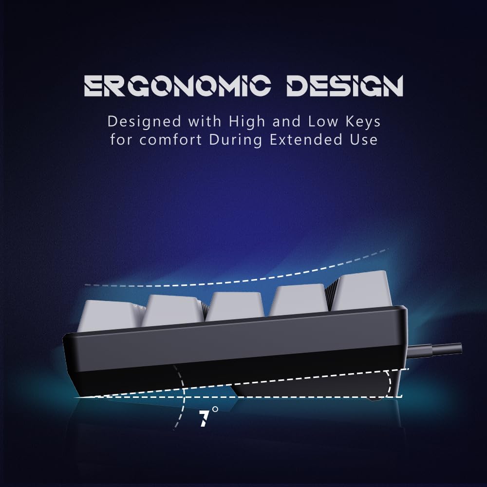 abucow 60% Mechanical Keyboard with Blue Backlight 68-Key Gaming Keyboard Black-Gray Keycaps - Red Switches for a Premium Typing and Gaming Experience PC Mac