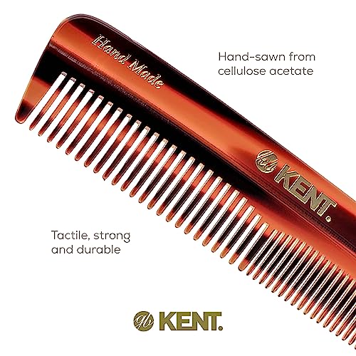 Kent R7T Fine and Wide Tooth Hair Comb, Handmade Pocket Comb for Men, Beard and Mustache Combs for Everyday Grooming and Styling, Sawcut Kent Combs, Made in England