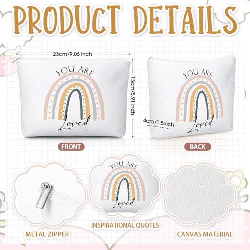 20 Pcs Employee Appreciation Gifts Inspirational Canvas Makeup Bags Compact Mirrors Bulk Cosmetic Bags Portable Mirror Thank You Gifts for Women Boss Medical Assistant Christmas (Rainbow)