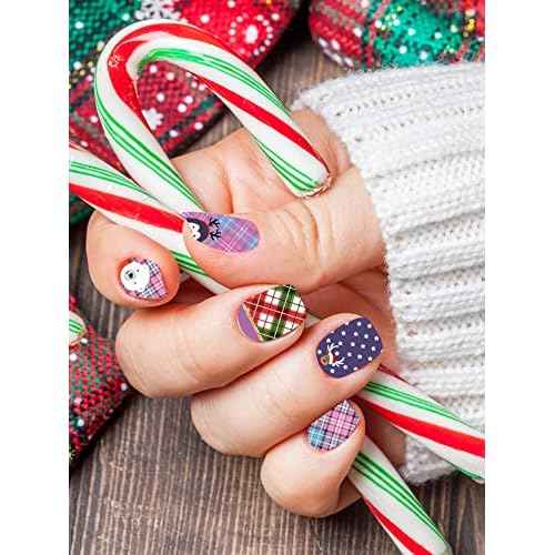 12 Sheets Christmas Full Nail Wraps Stickers, Wsimily Christmas Self-Adhesive Nail Polish Sticker Decals with 1Pcs Nail File Santa Claus Snowflakes Design for Women Girl Xmas Nail Decoration