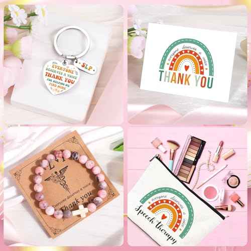 Keluna Speech Therapy Appreciation Gifts - 5Pcs SLP Gifts Set for Women, Speech Pathologist Therapist Thank You Birthday Christmas Gift with Lavender Scented Candles, Makeup Bag, Bracelets, Keychain