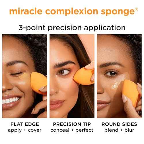 Real Techniques Miracle Complexion Sponge + Concealer Sponge Duo, Makeup Blending Sponges For Foundation & Concealer, Offers Light To Medium Coverage, Natural, Dewy Makeup, Latex-Free Foam 2 Count
