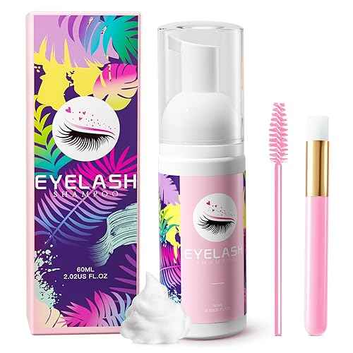 Lash Shampoo for Lash Extensions 60ml Eyelash Extension Cleanser Lash Shampoo Cleaning Kit with Shampoo Brush & Mascara Brush-No Irritating Foaming Eyelash Makeup Remover for Home Salon Use