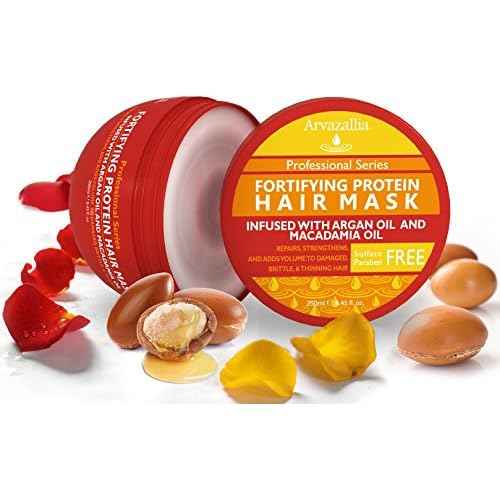 Arvazallia Fortifying Protein Hair Mask and Deep Conditioner with Argan Oil and Macadamia Oil Hair Repair Treatment for Damaged, Brittle, or Thinning Hair - Promotes Natural Hair Growth