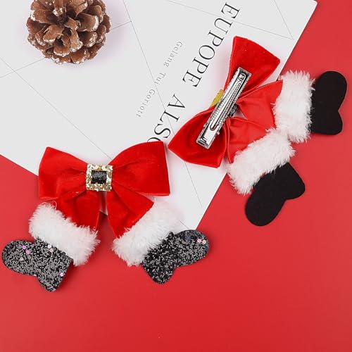 2 Pcs Christmas Hair Clips for Women Girls Red Velvet Big Bow Christmas Stocking Hair Clip Hairpin Hair Bow Clip Glitter Bows Barrettes Christmas Hair Accessories Xmas Party Gifts