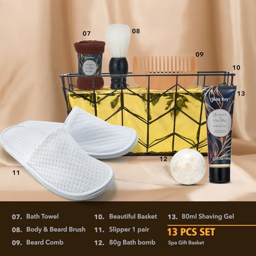 Fathers day gift baskets Birthday Day Gifts for Him Spa Gift Basket for Men, Body Wash, 13pcs Sandalwood Oak Moss Bath and Beard Kit for Men with Beard Brush, Christmas Gifts Spa Kits for Man dad