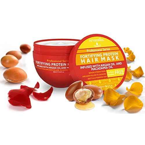 Arvazallia Fortifying Protein Hair Mask and Deep Conditioner with Argan Oil and Macadamia Oil Hair Repair Treatment for Damaged, Brittle, or Thinning Hair - Promotes Natural Hair Growth