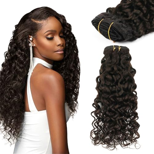 Natural Wavy Clip in Hair Extensions Real Human Hair Natural Wave Clip ins Human Hair Extensions 22 Inch 120g Double Weft Dark Brown Curly Clip in Extensions Full Head Human Hair #2