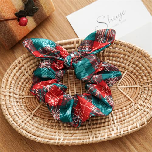 5 Pcs Bunny Ear Hair Bow Scrunchies for Girls Women, Christmas Hair Ties with Bows Snowflake Polka Plaid Hair Ties for Girls Kids Women Cute Scrunchies for Party Gift (8Pcs)