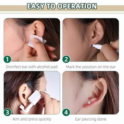 26 Pcs Ear Piercing Kit Ear Disposable Piercing Gun Kit Includes 4 Pcs Self Piercing Gun 18 Pcs Cubic Zirconia Earrings Stud Hoop Earrings 4 Cleaning Pads Easy-to-Use Ear Piercer Kit Tool