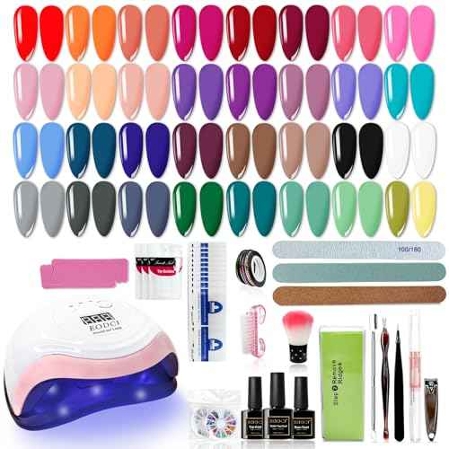 33 Colors Gel Nail Polish Kit With UV Light, 76 Pcs Nail Pink Nude Green Blue Gel Nail Polish Set 168W Nail Lamp, No Wipe Base Top Coat & Manicure Tools Starter Kit DIY Home Salon Gifts