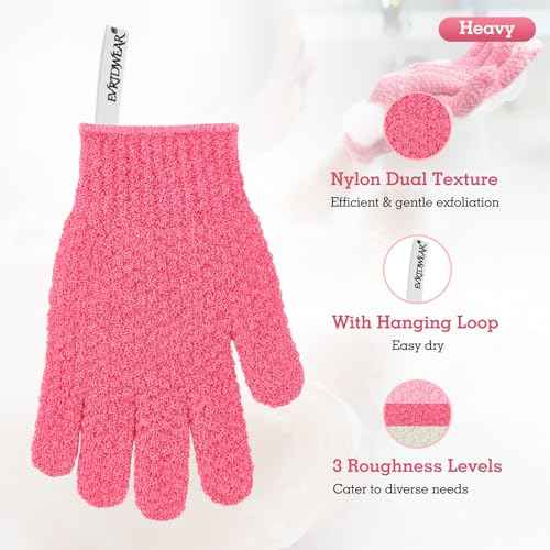 Evridwear Exfoliating Glove Shower Gloves Exfoliate Dead Skin for Dry Sensitive Skin No Irritation with Hanging Loop
