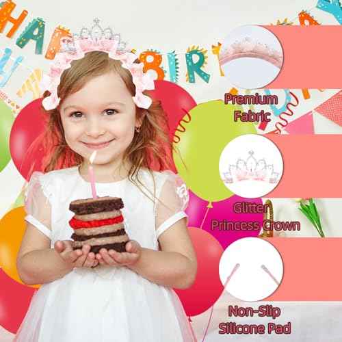 Princess Crown Headbands Birthday Gifts for Women Tiara Cute Pink Rhinestone Pearl Crown Hair Band Accessories Elastic Head Bands Headpiece Decoration for Christmas Party Favor Costume Cosplay