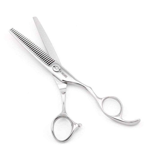 KINSARO 6 Inch Hair Cutting Scissors & 6 Inch Hair Thinning Scissors, V Shape Teeth, Stainless Steel, Silver, Ambidextrous, Thinning, Compact