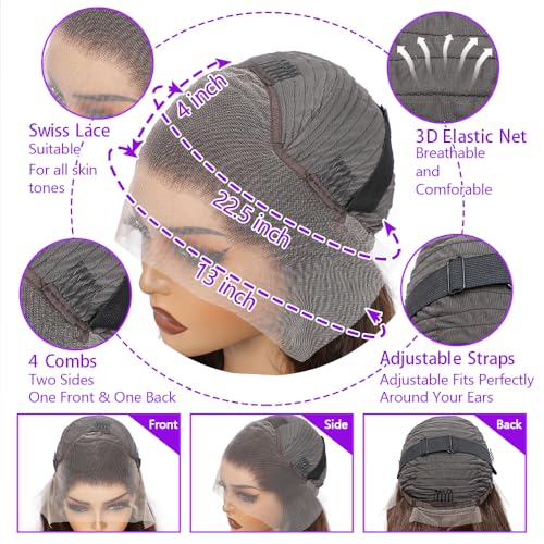 250% Density Body Wave Wigs Human Hair Pre Plucked 22 Inch Chocolate Brown Lace Front Wig Human Hair Brown Wig Pre Plucked Colored Frontal Wigs Human Hair