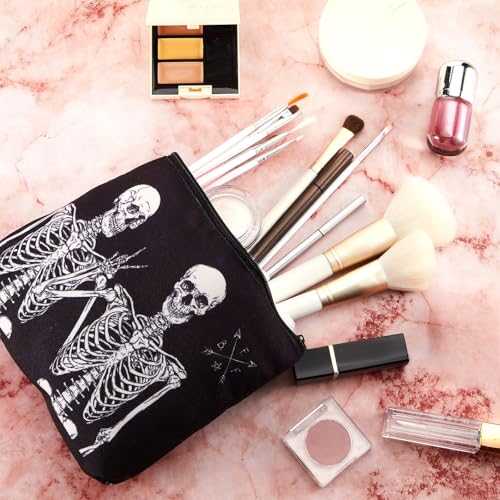 Amylove 6 Pcs Halloween Makeup Bag Goth Purse Gift for Women Portable Skeleton Cosmetic Makeup Zipper Pouch Funny Travel Zipper Gothic Purse Spooky Gifts for Party Favors