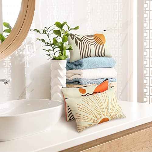 Pinkunn 6 Pcs Boho Makeup Bag Canvas Cosmetic Bags Makeup Pouch for Purse Sunshine Ray Retro Natural Linen Zipper Preppy Pouch Cute Organizer for Women, Bobo Style