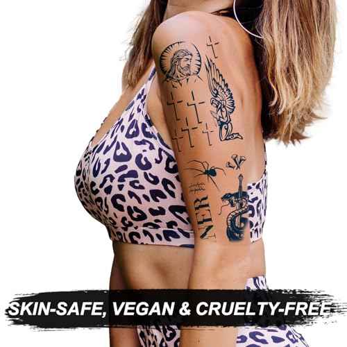 6-Pack Semi-Permanent Temporary Tattoos ? Realistic Gun, Snake & Cross Designs ? Edgy Fake Tattoos for Adults ? Waterproof, Vegan, Lasts 1-2 Weeks ? Plant-Based Ink