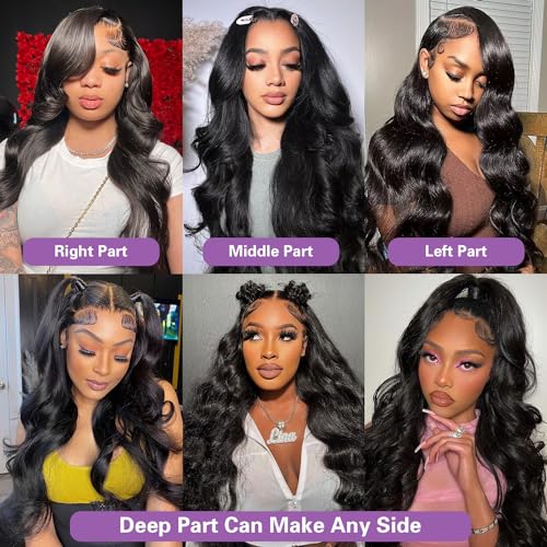 Body Wave Lace Front Wigs Human Hair Pre Plucked 180% Density 13x6 HD Transparent Frontal Wigs Human Hair for Women Natural Black Color 24 Inch