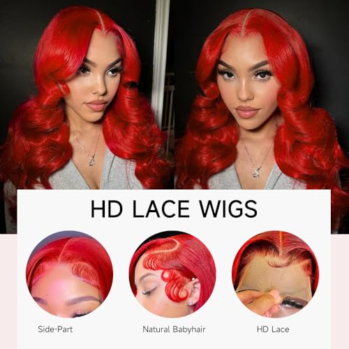 28 Inch Red Lace Front Wigs Human Hair 200% Density HD Lace Front Wig 13x4 Body Wave Lace Frontal Wigs Human Hair Pre Plucked Red Wig