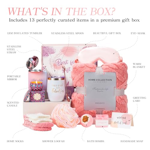 Christmas Gifts Unique for Women Get Well Soon Gifts, Self Care Baskets Bath Set Care Package Thinking of You Gifts Relaxation Gifts for Women Mom Her Friend Wife Grandma w/ Blanket