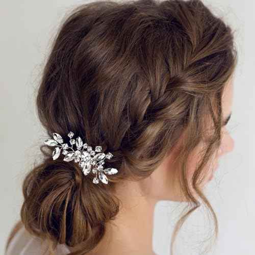 2PCS Silver Rhinestone Hair Combs, Clear Crystals Wedding Metal Hair Combs, Sparkly Crystal Bridal Hair Accessories for Bridesmaids Women Girls (3.31x1.97inch)