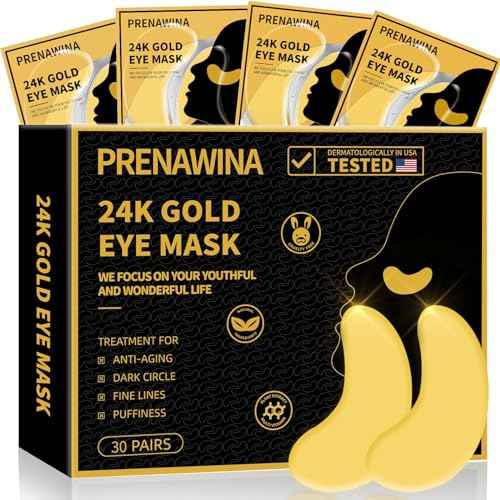 Under Eye Patches for Puffy Eyes Treatment 30 Pairs, 24K Gold Under Eye Masks for Dark Circles and Puffiness, Eye Gel Pads w/ Collagen, Sodium Hyaluronate, Rose Essence for Eye Bags Treatment