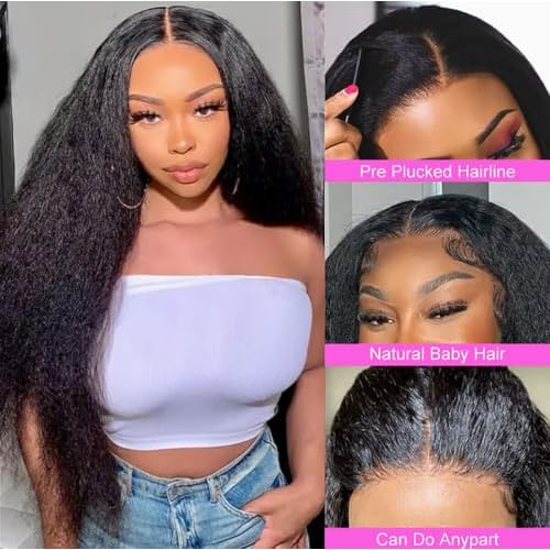 Kinky Straight Wig 13x6 Lace Front Wigs Human Hair 20 Inch Yaki Straight Human Hair Wig 200% Density Lace Front Human Hair Wigs for Black Women
