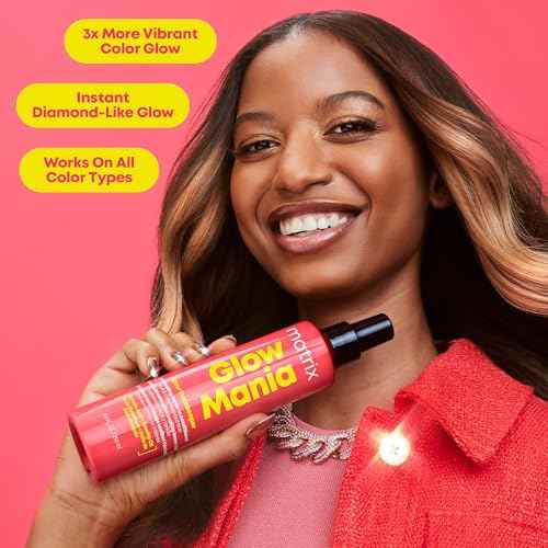 Matrix Glow Mania Leave In Conditioner - Glow Gatekeeper, Enhances Shine and Preserves Color Vibrancy with Heat Protection, Glycolic Acid & Rosehip Oil, For Dull & Color-Treated Hair, 8.5 Fl Oz