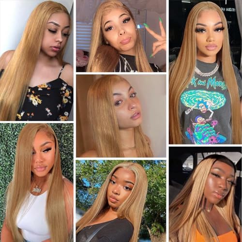Color #27 Bundle Honey Blonde Straight Human Hair Bundles Brazilian Grade 8A Virgin Hair Extensions 24 24 24 Inch Double Weft 27 Straight Hair Weave