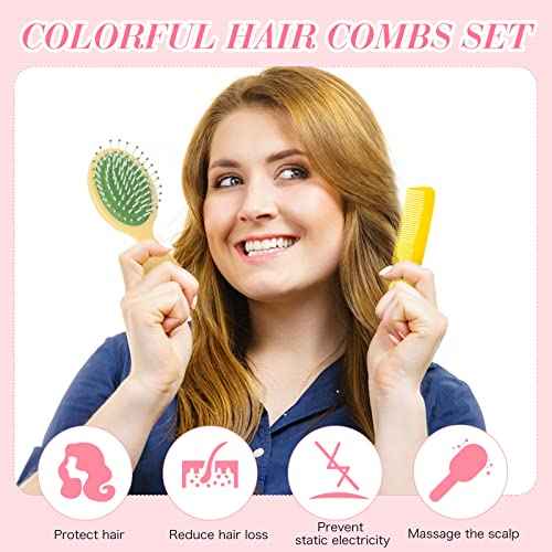 Nuanchu 12 Pcs Mini Wet Hair Brush and Comb Set Travel Brush Small Plastic Detangler Comb for Kids Toddler Baby Wet Curly Hair(Light Color)