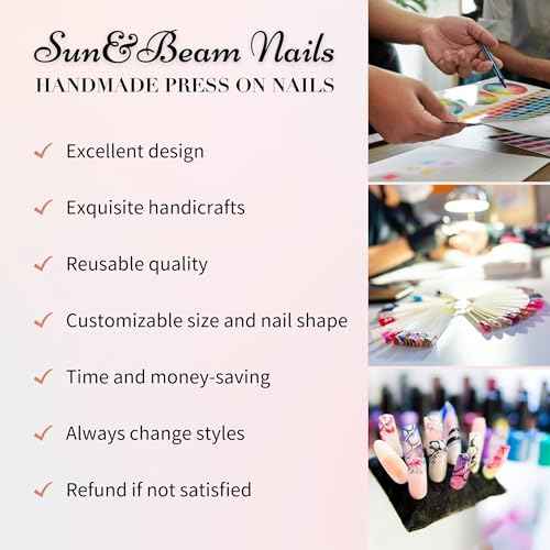Sun&Beam Nails Handmade Press-on Medium Long Almond Black Silver Cat Eye Design Charming False Nail Tips 10 Pcs (#125 M)
