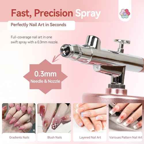 ??SAVILAND Pro Airbrush Kit: 25 PSI Precision Airbrush for Nails Rechargeable Dual-Mode Gun 0.3mm Nozzle - Portable Salon Grade Tool for French Ombre & Makeup