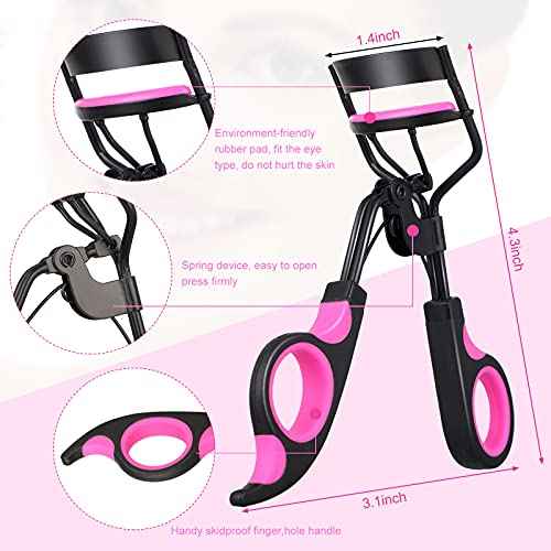 14 Pieces Eyelash Curler Kit Eyelash Comb Eyebrow Brush Tweezers False Eyelashes Applicator Tool Eyebrow Trimmer Silicone Refills Pads for Women(Black and Purple)
