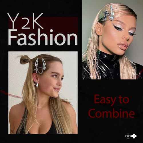 Punk Hair Clips Y2K Silver Barrettes 10PCS Butterfly Pendant Metal Snap Clips 7 Shapes Black Cross Alligator Clips Baroque Flower Hair Accessories for Women and Girls