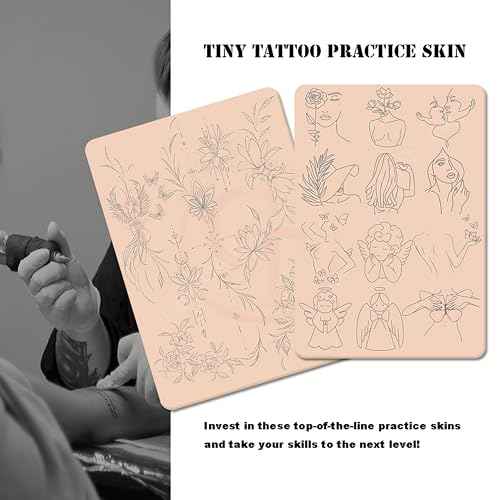 FeteBeauty 3pcs Pink Tiny Tattoo Practice Skin with Design Silicone Double Side Printing Mini Tattoo Practice Pad with Light Gray Outline for Tattoo Practice (3pcs)