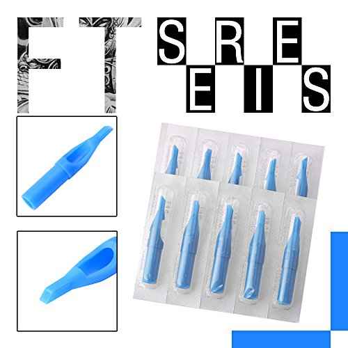 ATOMUS 50pcs Mixed Tattoo Needle Tips Disposable Plastic Assorted Tips 3RT, 5RT, 7RT, 9RT, 3DT, 5DT, 7DT, 9DT, 5FT, 7FT, Tattoo Round Flat/Magnum Diamond Tips (Mixed)