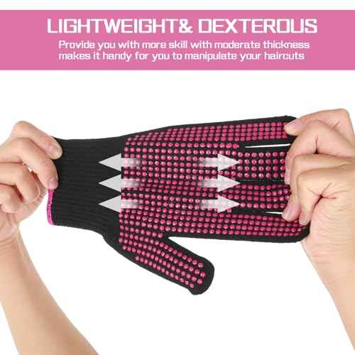 2 Pcs Heat Resistant Gloves With Silicone Bumps, Professional Thermal Styling Gloves for Women, Black, 9.36 x 4.68 inches