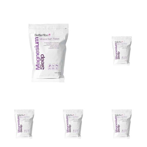 BetterYou Magnesium Sleep Mineral Bath Flakes - Mineral Bath Salts for Muscle Relaxation - Soothing Sore Muscle Soak - Natural Vegan Formula - 2.3 lb (Pack of 5)