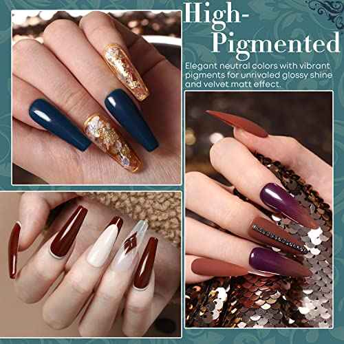 modelones Gel Nail Polish Set 6 Dark Colors, Morandi Shades Wine Purple Prussian Blue Brown Gel Polish High Pigmented Nail Art Kit Soak Off Manicure at Home DIY Women Girl Gift