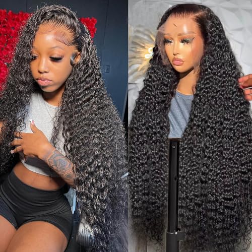 Lemoda 13x6 Water Wave Lace Front Wigs Human Hair 22 inch HD Lace Brazilian 15A Deep Wave Frontal Wigs 180% Density 13x6 Curly Human Hair Wig with Baby Hair Glueless Water Wave Wig For Black Women