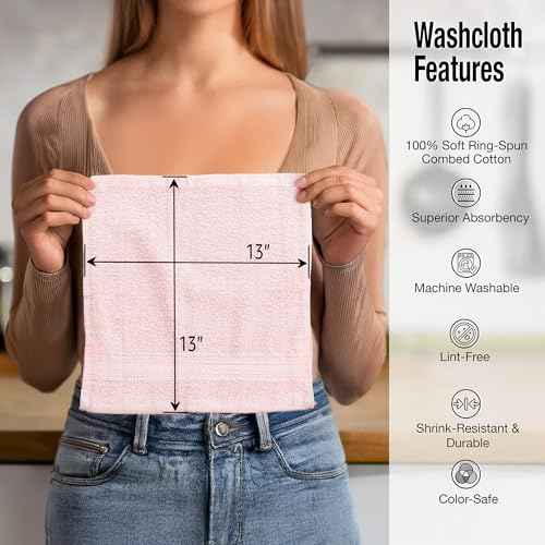 Luxurious Washcloths ? Set of 12 ? Size 13¡± x 13¡± ? Thick Loop Pile Washcloth ? Absorbent and Soft 100% Ring-Spun Cotton Wash Cloth ? Lint Free Face Towel ? Wash Cloths Perfect for Bathroom