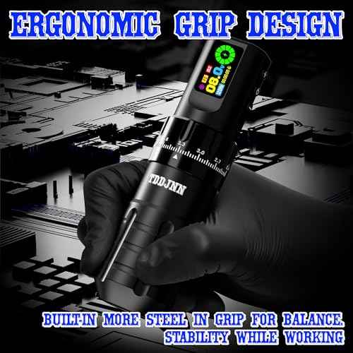 Complete Tattoo Machine Kit with TDDJNN Wireless Rotary Tattoo Pen/Gun 1800mAh LED Battery 7 Strokes Length Normal/Stippling Modes RCA Adapter 20 Cartridge Needles for Pro Artists & Beginners (BLACk)