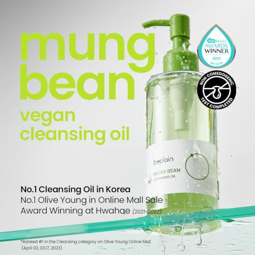 beplain Mung Bean Cleansing Oil(6.76fl.oz/200ml)| Fragrance-Free | Non-Comedogenic Tested| Makeup Blackhead Remover & Deep Pore Cleanser| Suitable for Sensitive Skin| Double Cleansing Korean Skincare