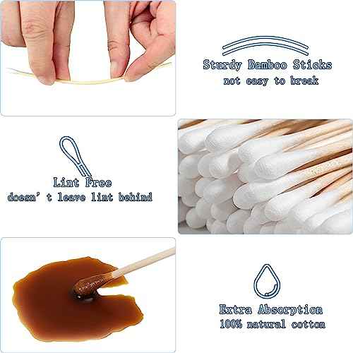 Eyxformula 500 PCS 6 Inch Long Cotton Swabs with Upgraded Sturdy Bamboo Sticks ? Lint-Free & Sufficient Cotton Tipped Applicators for Dog Ear Cleaning, Gun Maintenance, Makeup, Pet Care, Art & Crafts
