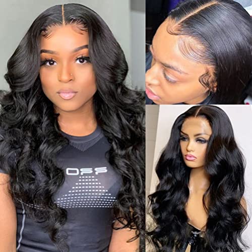 Sunelk 18 Inch Lace Front Wigs Human Hair Pre Plucked 13x4 Body Wave HD Lace Front Wigs Human Hair 180 Density Brazilian Virgin Hair Glueless Wigs Human Hair for Women Natural Black Color