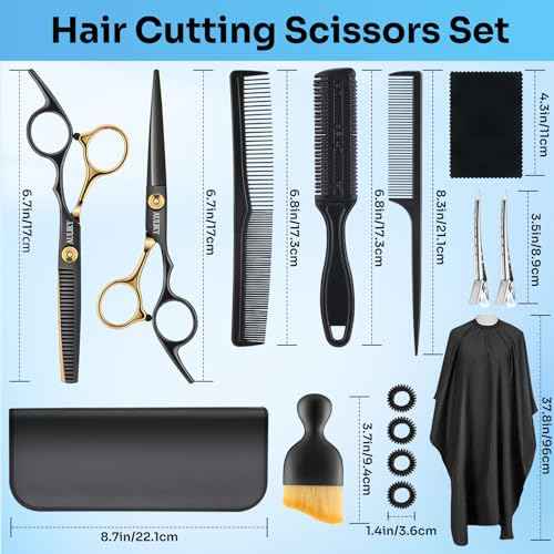 Hair Cutting Scissors Shears Kits, 15 Pcs Professional Stainless Steel Hairdressing Shears Set Thinning Scissors for Barber/Salon/Home/Men/Women/Kids/Adults