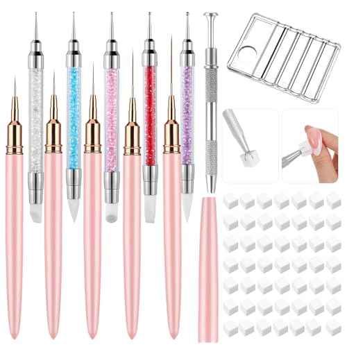62PCS Nail Art Brushes Set Nail Art Tool Set 5Pcs Dual Tipped Silicone Dotting Sculpture Pen 5Pc Striping Liner Brush 50PCS Nails Arts Sponges with Grabbing Pen Mixing Palette Pens Holder for Manicure